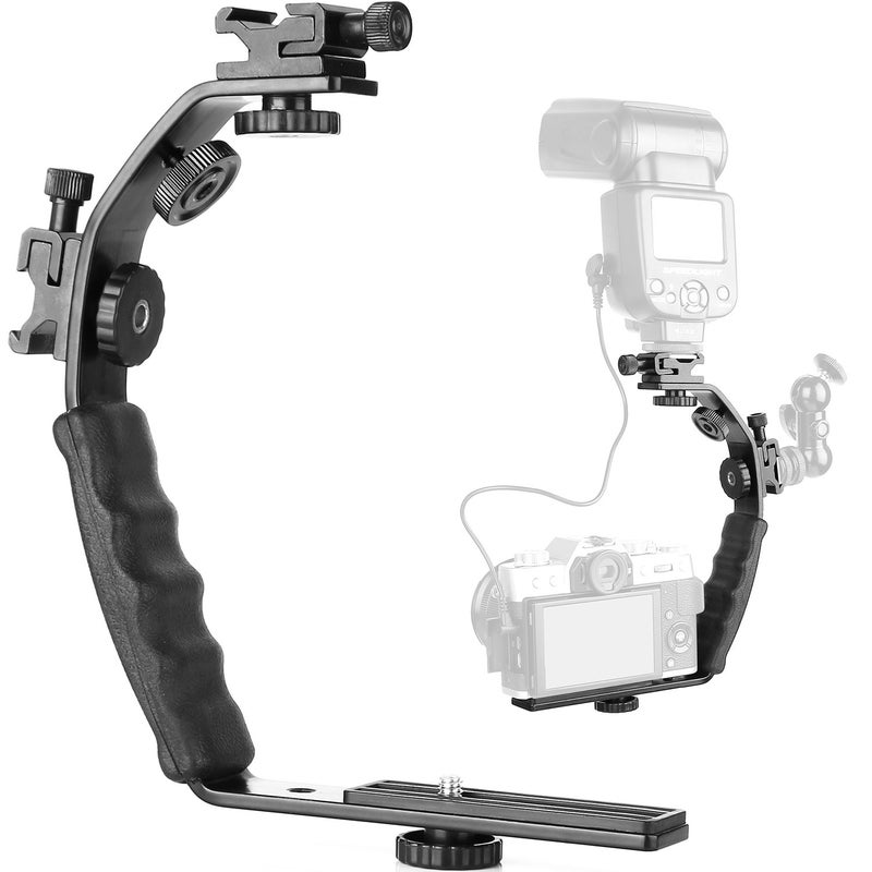 ChromLives Camera L Bracket Mount Video Grip L-Bracket with Dual Flash Cold Shoe Mount 1/4'' Tripod Screw, Heavy Duty Padded Hand Grip for DSLR Camera Camcorder (Updated) - Image 1
